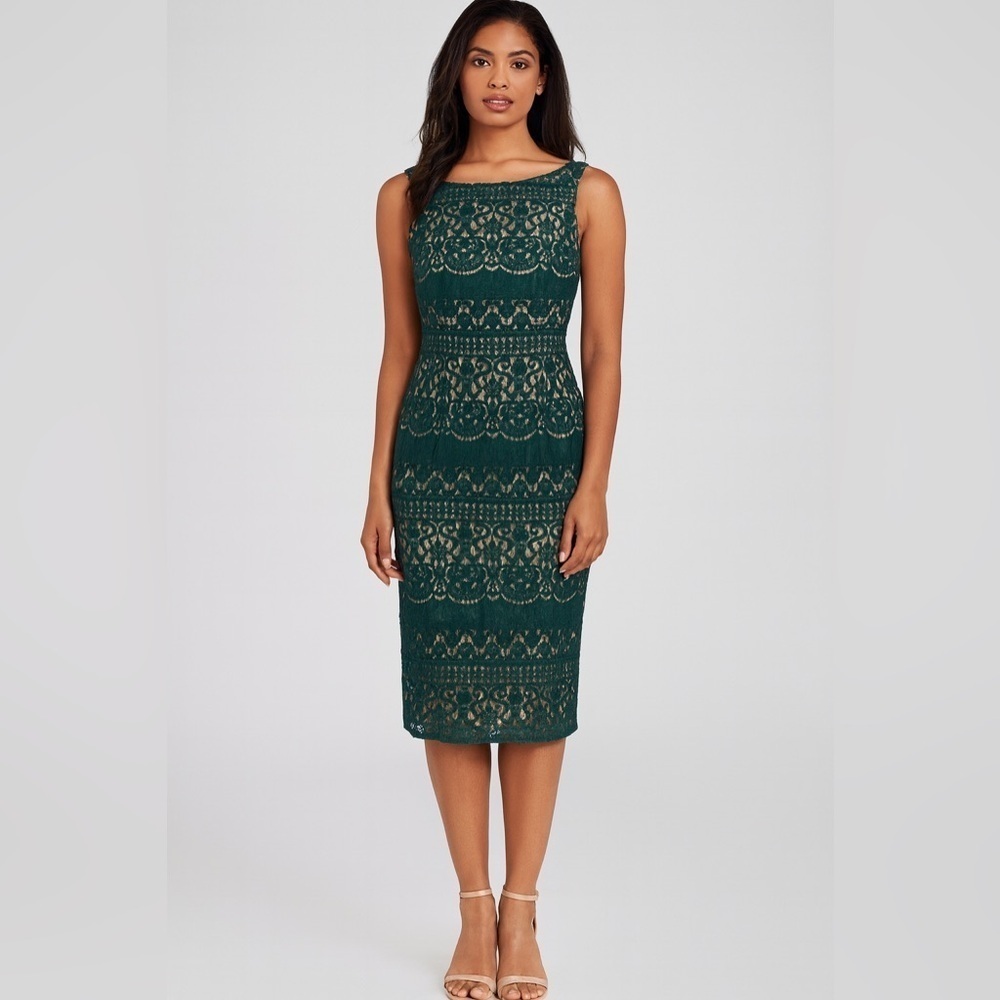 ADRIANNA PAPELL Remarkable Forest Green Lace cocktail dress women size 4